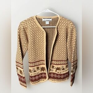 Crystal Kobe Vintage Knit Cardigan Sweater Women M Beige Brown Acorn Flaw